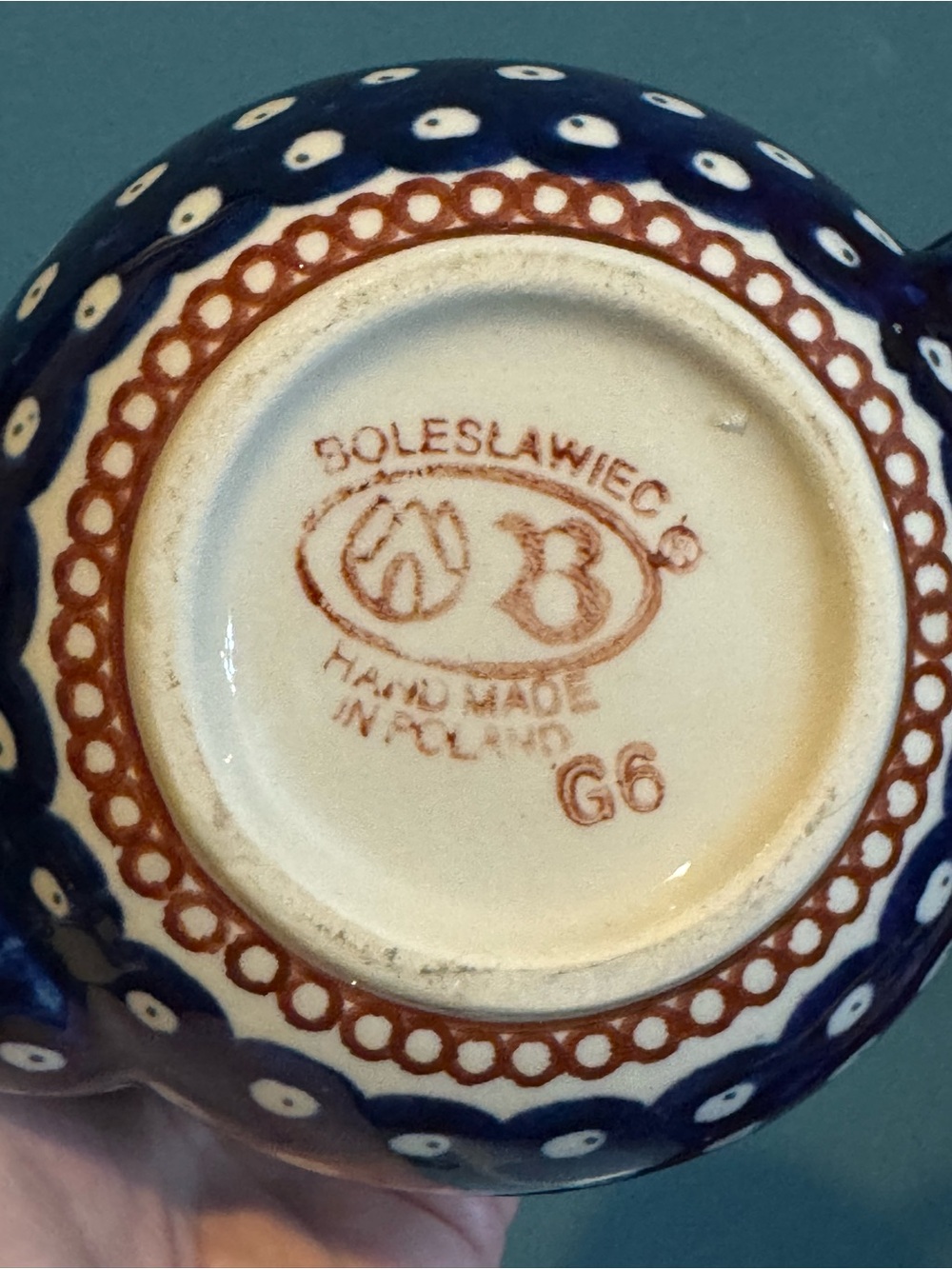 Boleslawiec Polish Pottery Small Blue Peacock Polka Dot Teapot - Picture 6 of 8